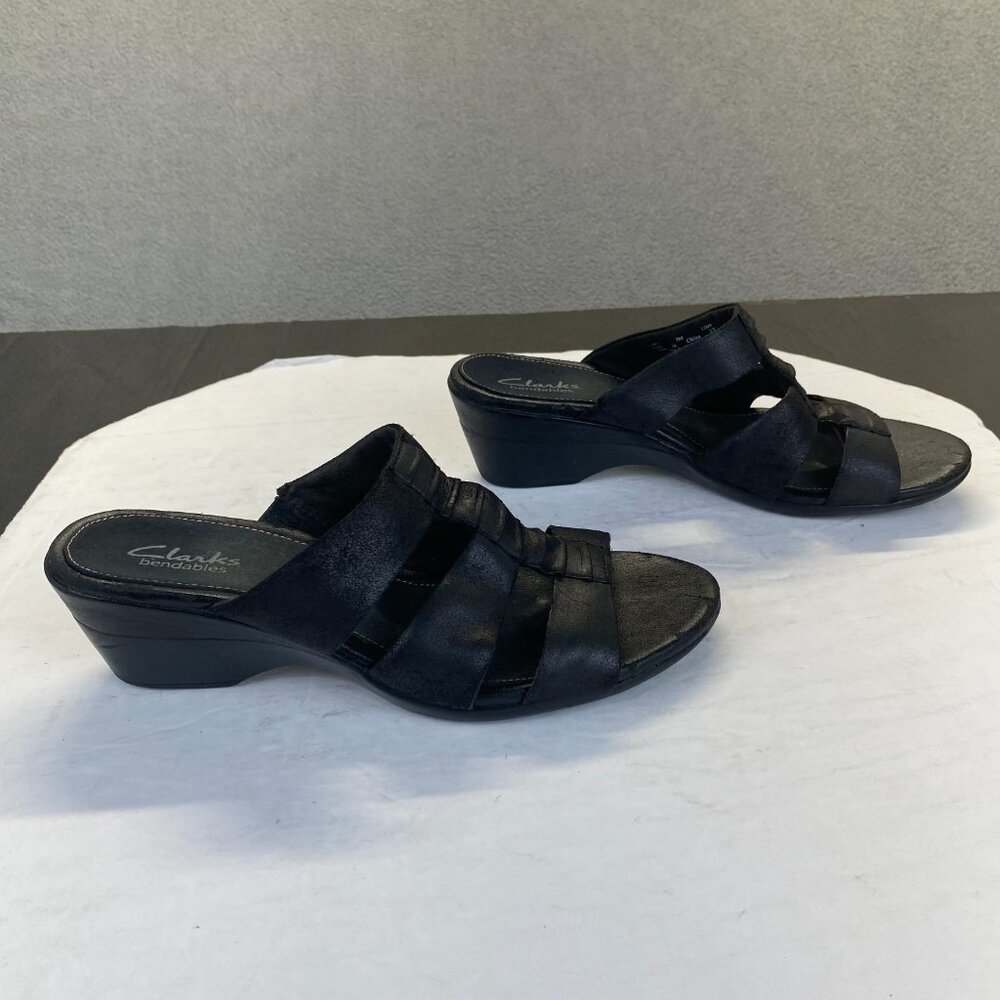 Clarks Women's Black Leather Sandals Size 7M,Comfort,Casual - Picture 2 of 16